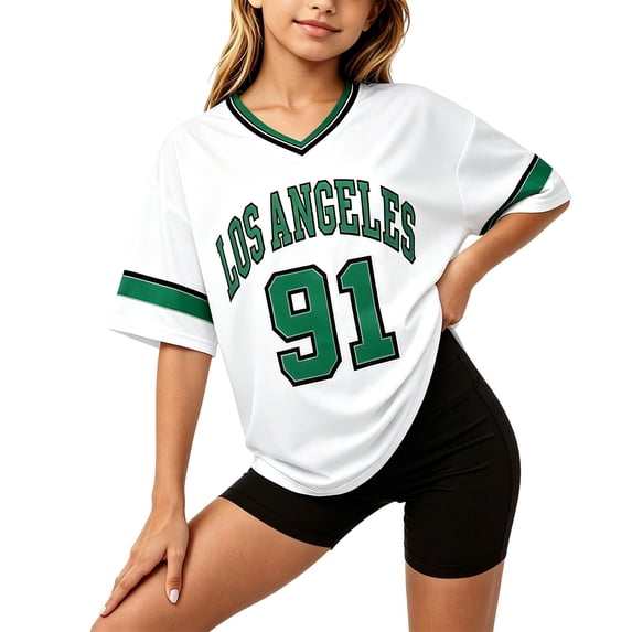 BOOMNY Baby Girls Short Sleeve Basketball T-Shirts V Neck Number 91 Graphic Workout Tee Tops for Girl Soft Activewear