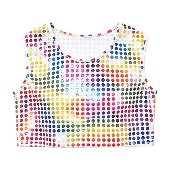 BOOMNY Baby Girls Sleeveless Sequins Cropped Tops Crew Neck Colorful Sparkly Vest for Girl Stage Performance Tops