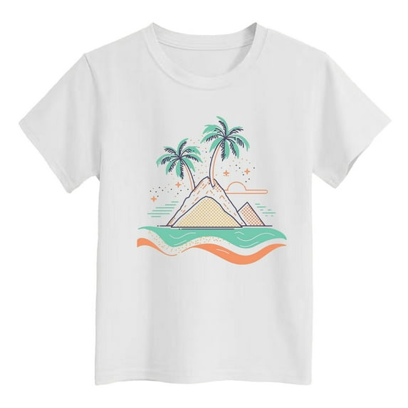 BOOMNY Baby Girls T Shirts Casual Hawaiian Coconut Tree Island Printed Short Sleeve Crew Neck Cool Breathable Tee Leisure Girl's Summer Clothing 4-5 Years