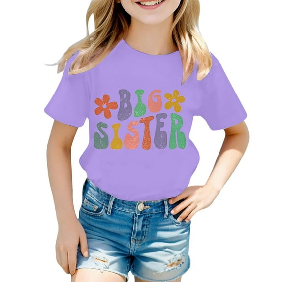BOOMNY Baby Girls Tshirts Short Sleeve Casual Big Sister Letter Printed T Shirts Lightweight Loose Summer Shirt Tops Lovely Girl's Tees