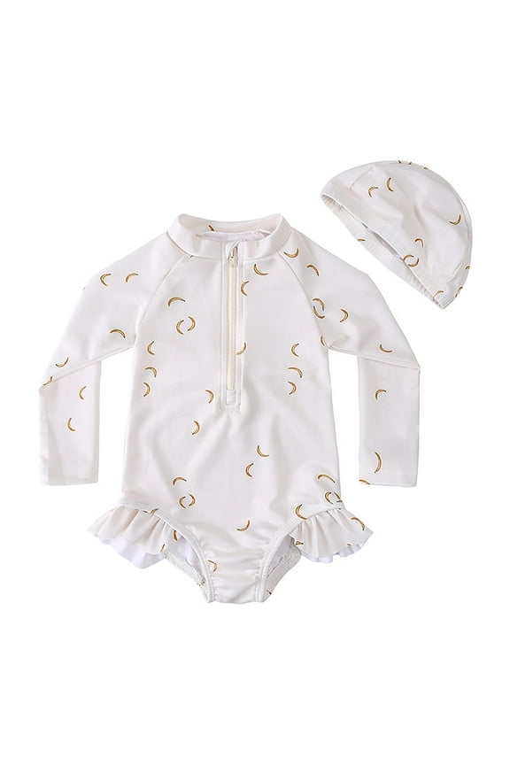 Baby Girls 2 Peice Swimsuits Long Sleeve Bathing Suit for Kids Fashion Graphic Lightweight Summer Sun Protection Swimwear