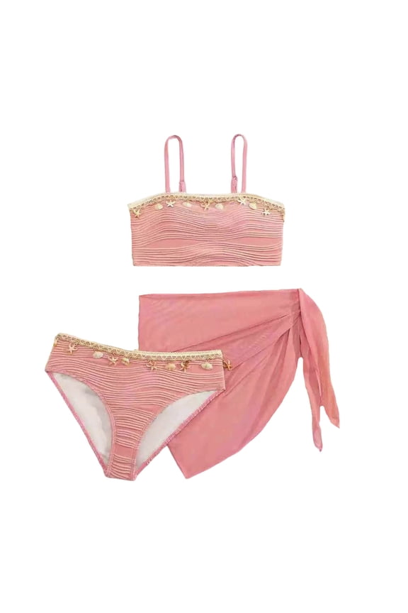 Baby Infant Girls 3 Peice Swimsuits Sleeveless Bathing Suit for Kids Solid Color Lightweight Cozy Summer Beach Vacation Swimwear