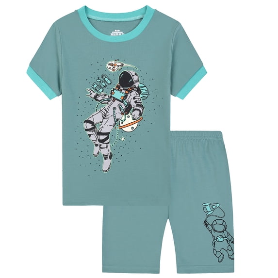 BOOMNY Boys 2 Peice Pajamas Sets Dinosaur Graphic Short Sleeve Sleepwear Tops Shorts Pjs Set for Kids Cozy Loungewear Homewear