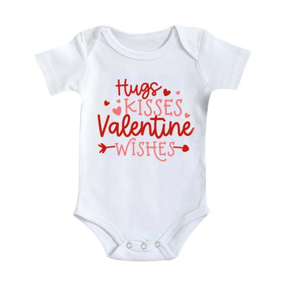 BOOMNY Boys Girls Short Sleeve Valentine's Day Letter Print Romper Bodysuit For Children Onesie Relaxed Fit Toddler Baby Dailywear