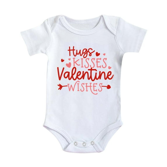 BOOMNY Boys Girls Short Sleeve Valentine's Day Letter Print Romper Bodysuit For Children Onesie Versatile Toddler Baby Dailywear