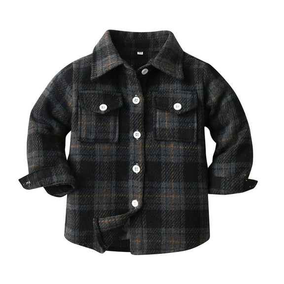 BOOMNY Boys Girls Thick Tshirts Long Sleeve Shirts for Boys Buttons Up Plaid Warm Fall Cardigan Outwear