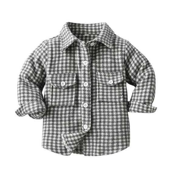 BOOMNY Boys Girls Thick Tshirts Long Sleeve Shirts for Boys Buttons Up Plaid Warm Fall Cardigan Outwear