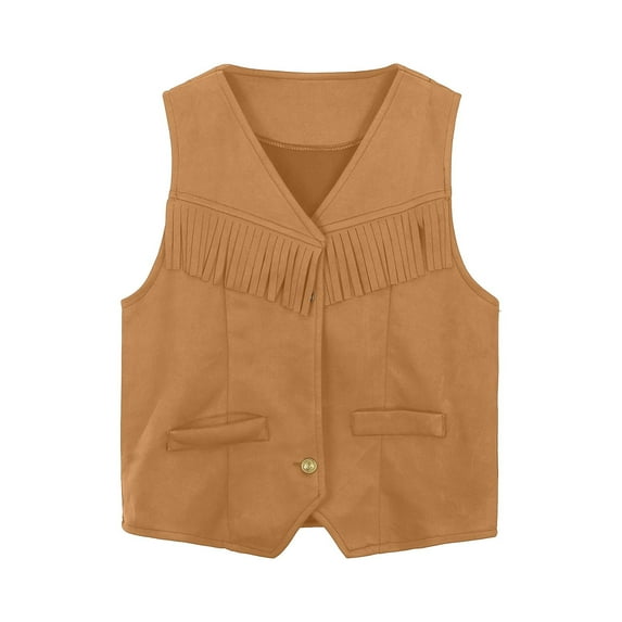 BOOMNY Boys Girls Western Cowboy Cow Girl Outfits Open Front Fringe Vest Party Dress Up Tassel Fringe Waist Coat Tops Carnival Party Performance Shirts