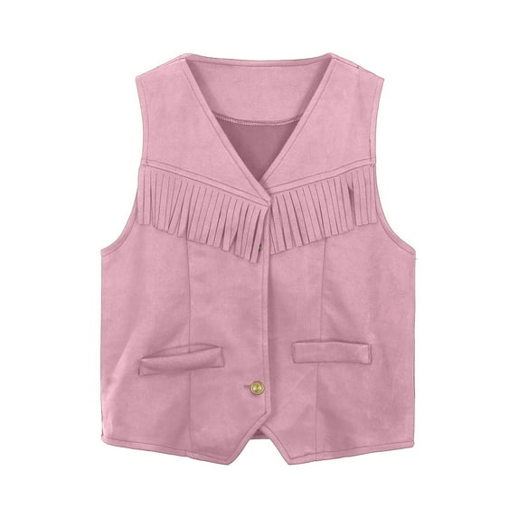 BOOMNY Boys Girls Western Cowboy Cow Girl Outfits Open Front Fringe Vest Party Dress Up Tassel Fringe Waist Coat Tops Carnival Party Performance Shirts