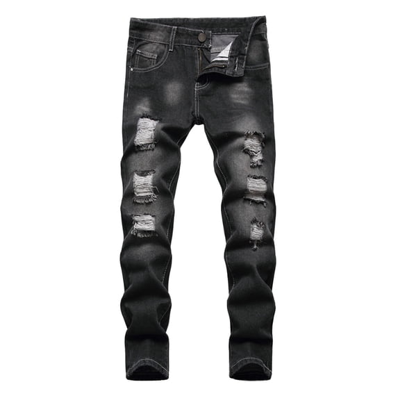 BOOMNY Boys Slim Fit Jeans Ripped Distressed Solid Y2K Straight Leg Lightweight Denim Pants With Pocket, Sizes 6-7 Years