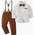 thumbnail image 1 of BOOMNY Child Boys 4 Peice Suit Set Graphic Long Sleeve Shirts Bowtie Pants Gentleman Outfits for Kids Elegant Formal Wedding Outfits, 1 of 2