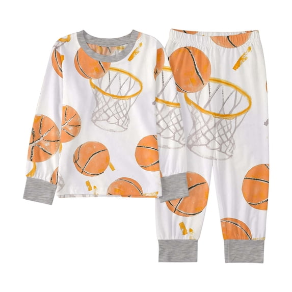 BOOMNY Child Boys Pajamas Sets 2 Peice Basketball Graphic Long Sleeve Sleepwear Tops Pants Pjs Set for Kids Cozy Loungewear Homewear