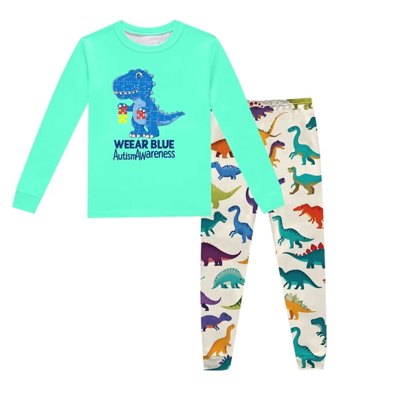 BOOMNY Child Boys Pajamas Sets 2 Peice Dinosaur Graphic Long Sleeve Sleepwear Tops Pants Pjs Set for Kids Cozy Loungewear Homewear