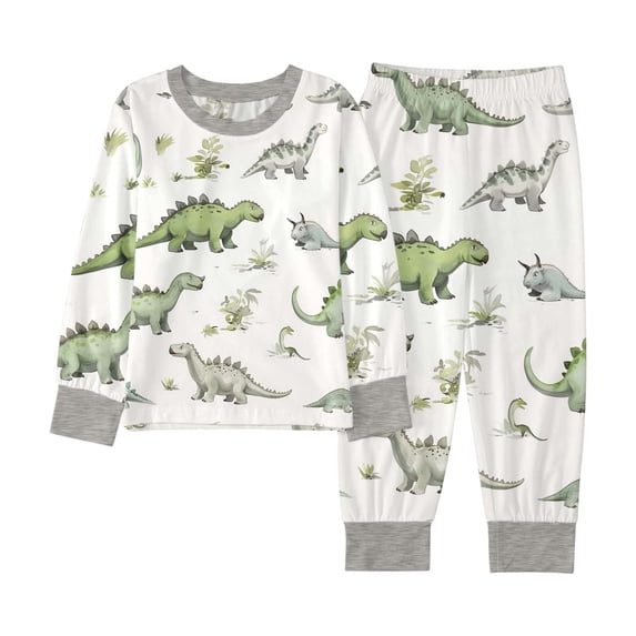 BOOMNY Child Boys Pajamas Sets 2 Peice Dinosaur Graphic Long Sleeve Sleepwear Tops Pants Pjs Set for Kids Cozy Loungewear Homewear
