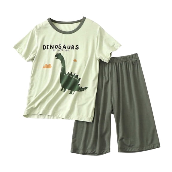 BOOMNY Child Boys Pajamas Sets 2 Peice Dinosaur Graphic Short Sleeve Sleepwear Tops Shorts Pjs Set for Kids Cozy Loungewear Homewear