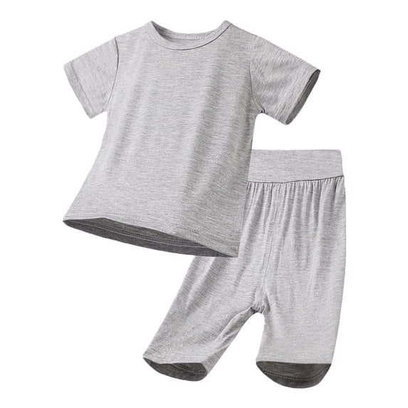 BOOMNY Child Boys Pajamas Sets 2 Peice Solid Short Sleeve Sleepwear Tops Pants Shorts Pjs Set for Kids Cozy Loungewear Homewear