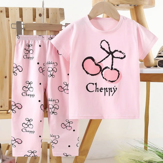 BOOMNY Child Girls Pajamas Sets 2 Peice Cartoon Graphic Short Sleeve Sleepwear Tops Pants Pjs Set for Kids Cozy Loungewear Homewear