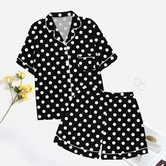 BOOMNY Child Girls Pajamas Sets 2 Peice Dot Graphic Short Sleeve Buttons Sleepwear Tops Shorts Pjs Set for Kids Cozy Loungewear Homewear