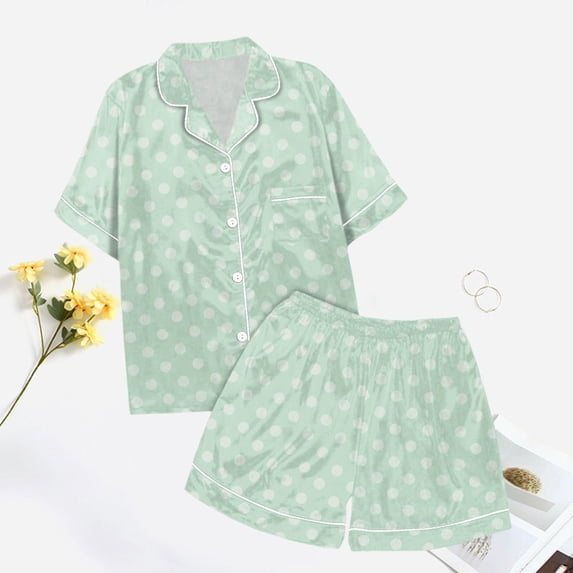 BOOMNY Child Girls Pajamas Sets 2 Peice Dot Graphic Short Sleeve Buttons Sleepwear Tops Shorts Pjs Set for Kids Cozy Loungewear Homewear