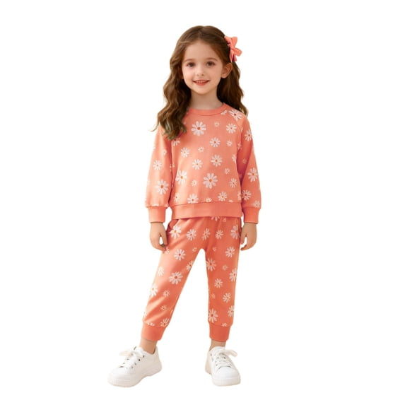 BOOMNY Child Girls Pajamas Sets 2 Peice Floral Graphic Long Sleeve Sleepwear Tops Pants Pjs Set for Kids Cozy Loungewear Homewear