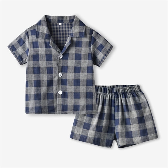 BOOMNY Child Girls Pajamas Sets 2 Peice Plaid Short Sleeve Buttons Sleepwear Tops Shorts Pjs Set for Kids Cozy Loungewear Homewear