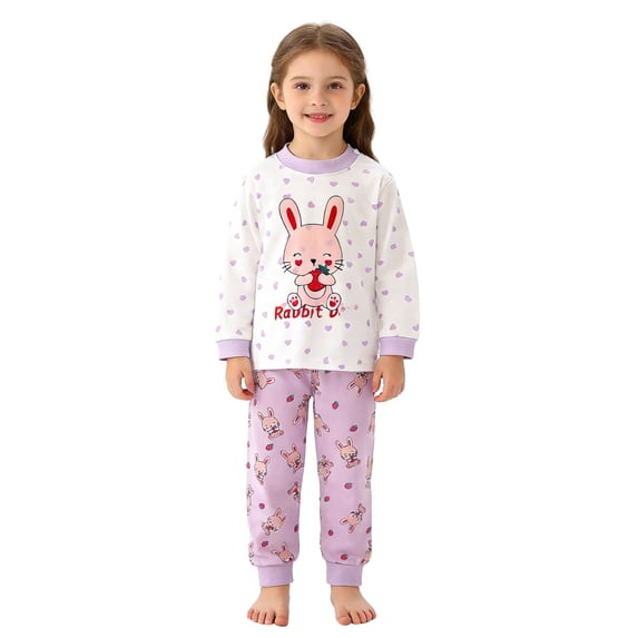 BOOMNY Child Girls Thermal Underwear Sets 2 Peice Cartoon Graphic Long Sleeve Sleepwear Tops Pants Pjs Set for Kids Warm Winter Loungewear Homewear
