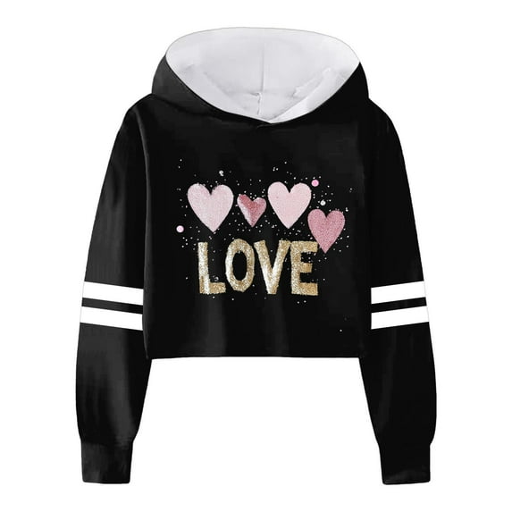 BOOMNY Children Girls Sweatshirt Long Sleeve Letters Solid Color Crop Hoodie Tops For Kids Classic Toddler Baby Dailywear