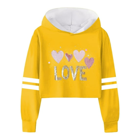 BOOMNY Children Girls Sweatshirt Long Sleeve Letters Solid Color Crop Hoodie Tops For Kids Comfort Toddler Baby Dailywear