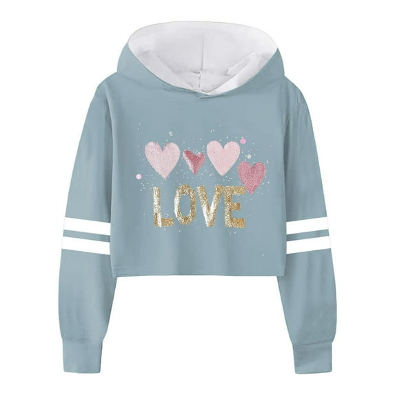 BOOMNY Children Girls Sweatshirt Long Sleeve Letters Solid Color Crop Hoodie Tops For Kids Leisure Toddler Baby Dailywear