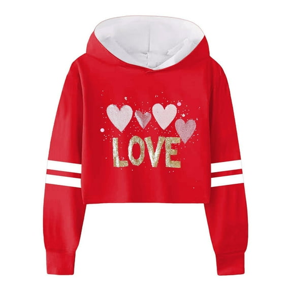 BOOMNY Children Girls Sweatshirt Long Sleeve Letters Solid Color Crop Hoodie Tops For Kids Stylish Toddler Baby Dailywear