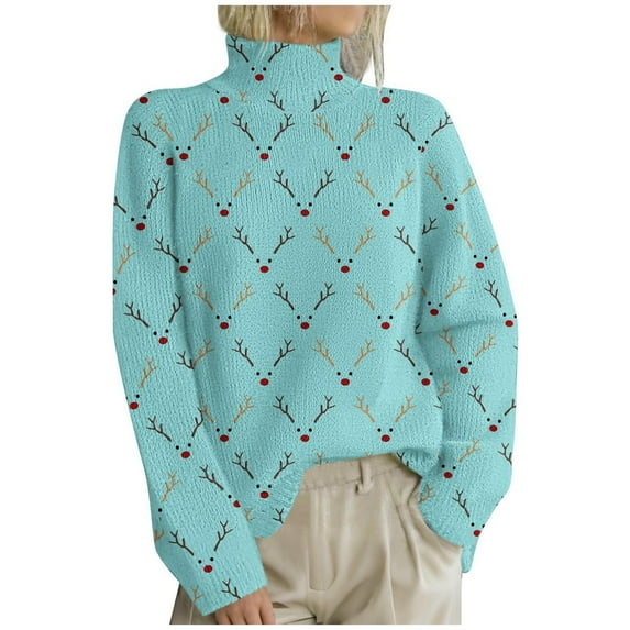 BOOMNY Christmas Women's Sweaters Long Sleeve Sweaters for Women Xmas Deer Embroidery Turtleneck Warm Knit Pullover Trendy Tops 2025 Fall Winter Knitwear