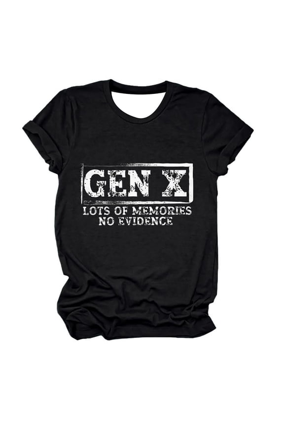 Gen X Womens T-Shirts Short Sleeve Gen X Lots Of Memories No Evidence Tshirts for Women Crew Neck Graphic Breathable Summer Tee Shirt