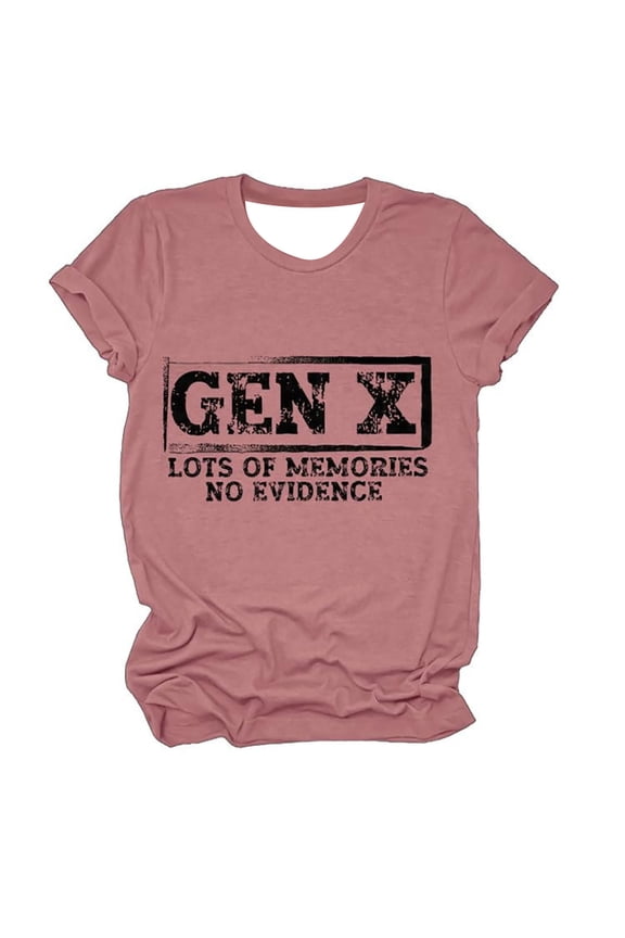 Gen X Womens T-Shirts Short Sleeve Gen X Lots Of Memories No Evidence Tshirts for Women Crew Neck Graphic Breathable Summer Tee Shirt