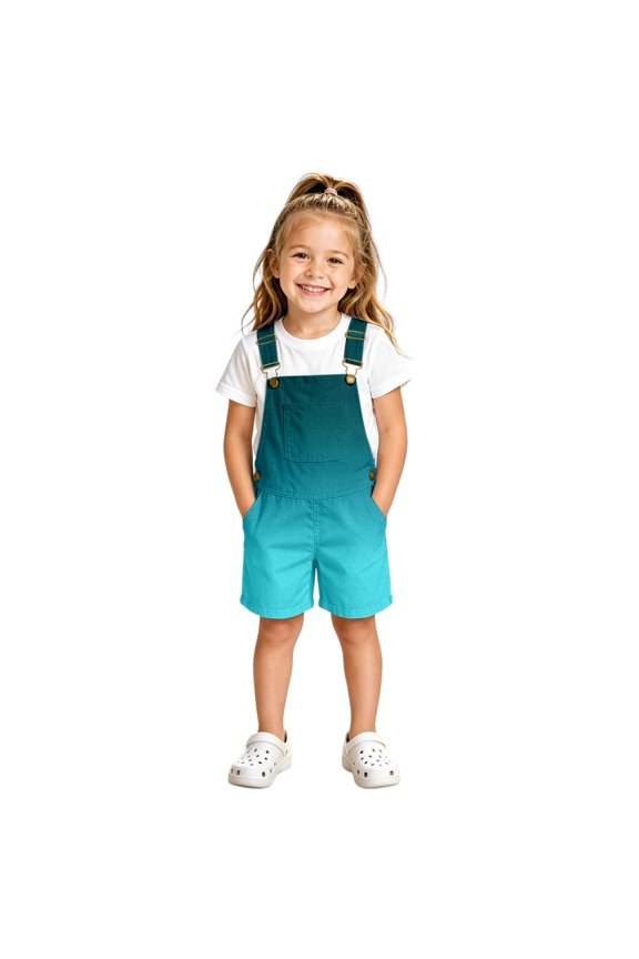 Girl'S Short Bib Overalls Baggy Shortalls for Girl Gradient Color Adjustable Strap Suspenders Shorts With Pocket
