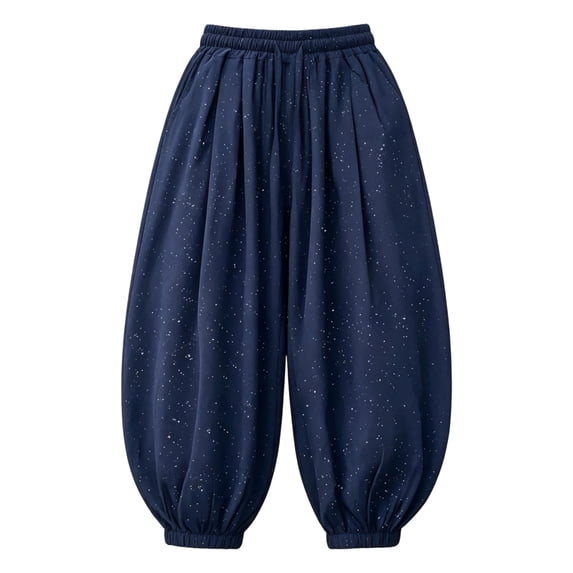 BOOMNY Girl's Baggy Harem Pants Wide Leg Pants for Kids Trendy Elastic Waist Solid Lightweight Trousers With Pockets
