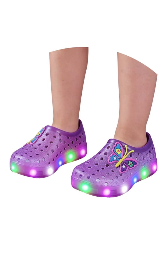 Girl's Clog Sandals Closed Toe Light Up Flat Garden Sandals for Kids Cute Butterfly Casual Summer Shoes