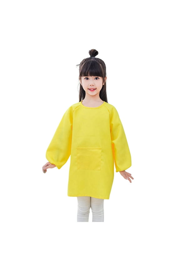 Girl's T Shirts Kid Art Smock Solid Color With Pocket Apron Printed Long Sleeve Artist Painting Aprons Smocks Soft Comfortable Tee Shirt Comfy Girls Summer Clothes 1-4 Years