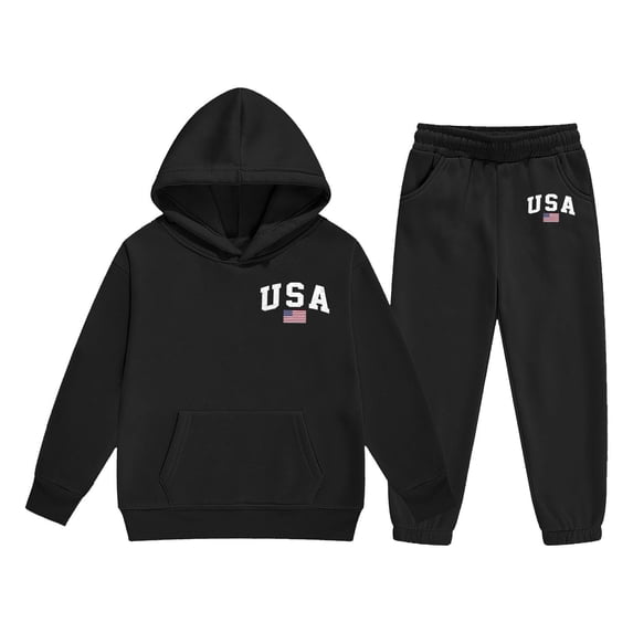 BOOMNY Girls 2 Peice Sweatsuits Usa Flag Graphic Long Sleeve Hoodies Sweatpants Sets for Kids Warm Winter Thick Track Suits