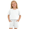 thumbnail image 1 of BOOMNY Girls 2 Peice Outfit Set Summer Clothes Set for Girls Short Sleeve Casual Solid Color Tops Shorts Cozy Kids Dailywear, 1 of 6