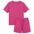 thumbnail image 1 of BOOMNY Girls 2 Peice Outfit Set Summer Clothes Set for Girls Short Sleeve Casual Solid Color Tops Shorts Cozy Kids Dailywear, 1 of 6