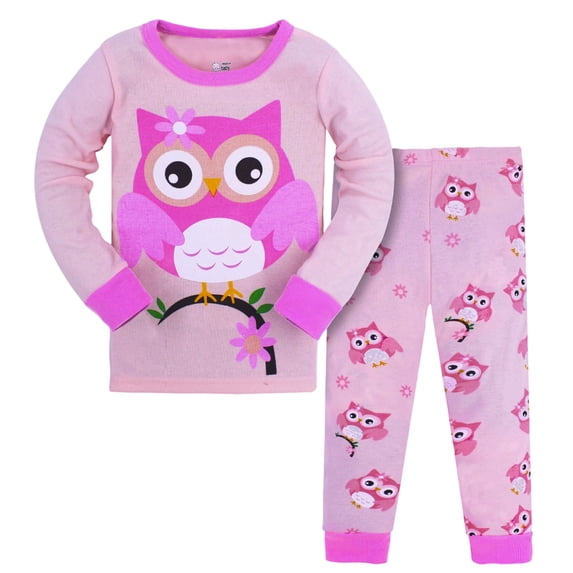BOOMNY Girls 2 Peice Pajamas Sets Cartoon Graphic Long Sleeve Sleepwear Tops Pants Pjs Set for Kids Cozy Loungewear Homewear