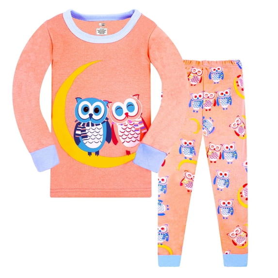 BOOMNY Girls 2 Peice Pajamas Sets Cartoon Graphic Long Sleeve Sleepwear Tops Pants Pjs Set for Kids Cozy Loungewear Homewear