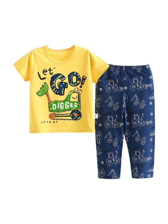 Girls 2 Peice Pajamas Sets Cartoon Graphic Short Sleeve Sleepwear Tops Pants Pjs Set for Kids Cozy Loungewear Homewear