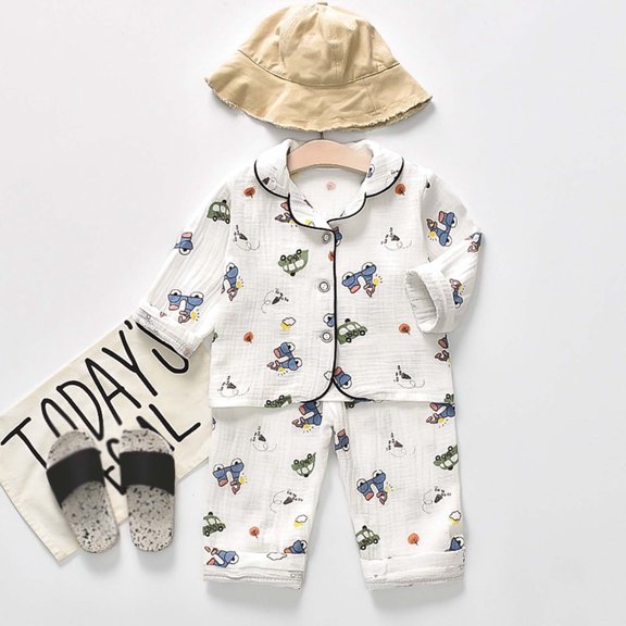 BOOMNY Girls 2 Peice Pajamas Sets Graphic Short Sleeve Buttons Sleepwear Tops Pants Pjs Set for Kids Cozy Loungewear Homewear