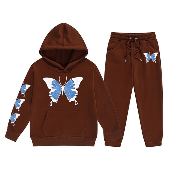 BOOMNY Girls 2 Peice Sweatsuits Butterfly Graphic Long Sleeve Hoodies Sweatpants Sets for Kids Comfy Track Suits