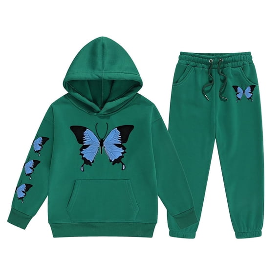 BOOMNY Girls 2 Peice Sweatsuits Butterfly Graphic Long Sleeve Hoodies Sweatpants Sets for Kids Comfy Track Suits