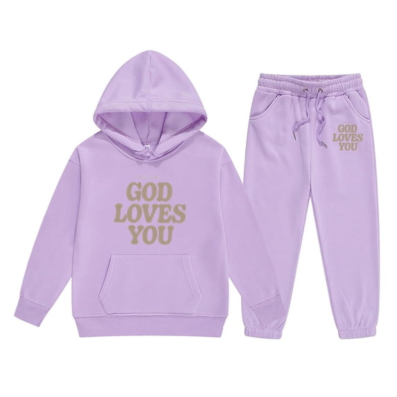 BOOMNY Girls 2 Peice Sweatsuits Letter Graphic Y2K Long Sleeve Hoodies Sweatpants Outfits for Kids Fall Winter Track Suits