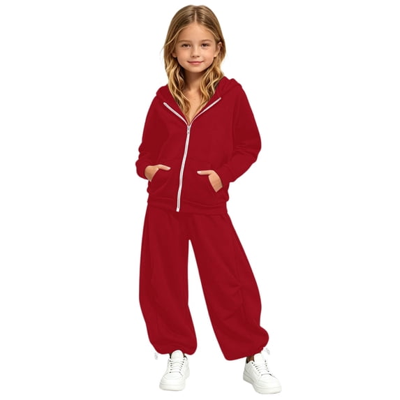 BOOMNY Girls 2 Peice Sweatsuits Solid Long Sleeve Zip Hoodies Sweatpants Sets for Kids Comfy Track Suits