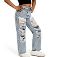 thumbnail image 1 of BOOMNY Girls Baggy Jeans Wide Leg Distressed Ripped Jeans for Girl Trendy Pop Buttons Lightweight Loose Fit Soft Streetwear Denim Pants With Pocket, 1 of 7