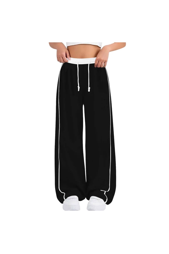 Girls Baggy Sweatpants Wide Leg Pants for Girl Trendy Patchwork Color Elastic Waist Athletic Jogger Pant With Pocket